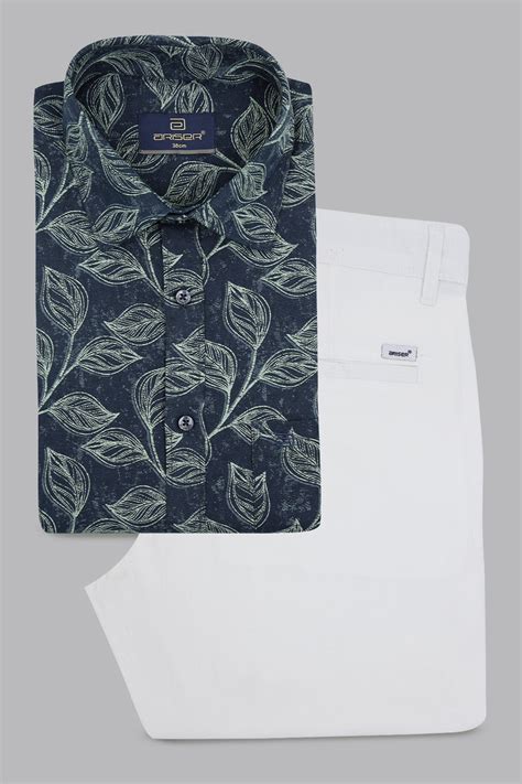 Vudu + Kansas - Midnight Navy Blue Printed Shirt With White Trouser Co ...