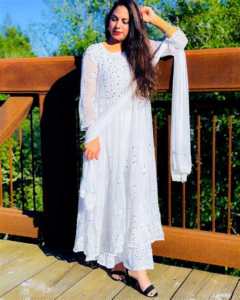 White Color Classic Lucknow Chikankari Anarkali Gown 56 inch Kali , Sh ...