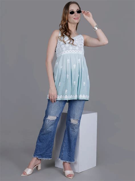 The Chikankari Story Handcrafted Sleeveless Chikankari Mul Cotton Top ...