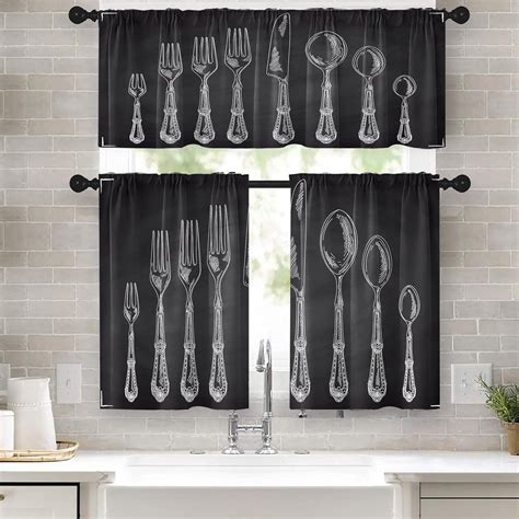 Kitchen Curtains Knife and Forks Utensil Window Curtains and Valances ...