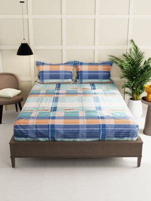 Buy KOPA Micro Double Bedsheet with 2 Pillow Covers Checks Blue Multi ...