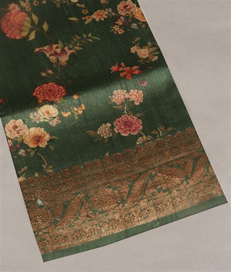 Buy Bottle Green Printed Banaras Tussar Georgette Saree T384011