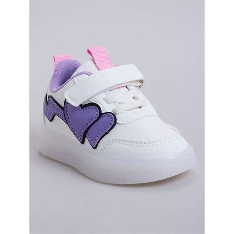 Buy Hopscotch Girls White and Purple Heart Applique LED Sneakers Online