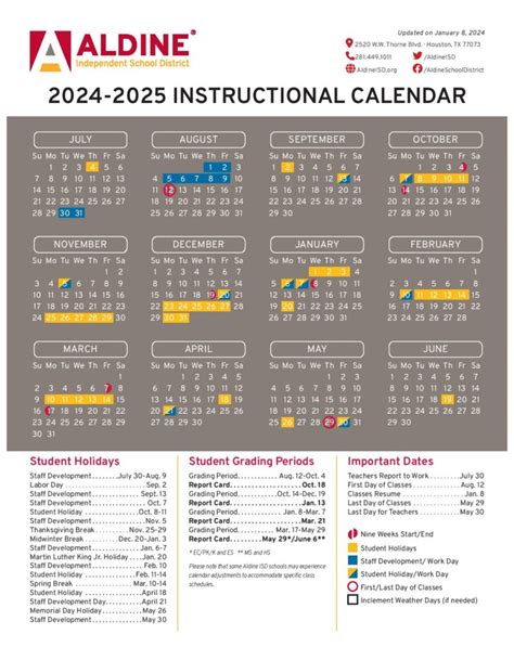 Aldine Independent School District Calendar 2025-2026 in PDF - School ...