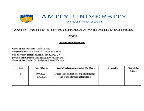 WPR 1.. 2 - nothing - Social Psychology - NOIDA Weekly Progress Report ...