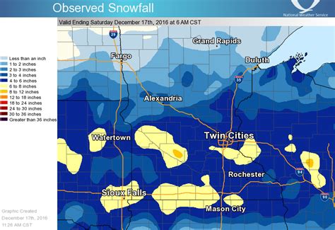 Snowfall totals for December 16-17, 2016 winter storm