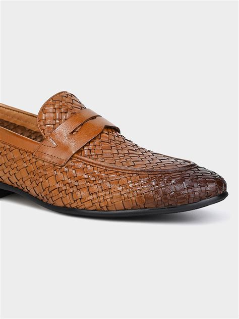 Tan Woven Leather Penny Loafer – One8 Select