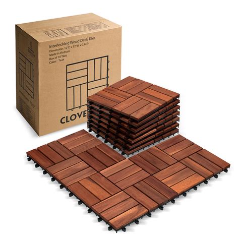 10 Pcs Interlocking Wood Deck Tiles 12x12 Inches Waterproof All ...