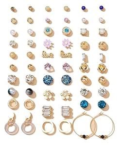Buy Elegant Multicolor 30 Pair Gold-Toned Stud & Hoop Earring Combo Set ...