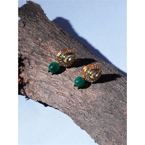 Buy Ruby Raang Studio Emerald Stone Kundan Drops Online