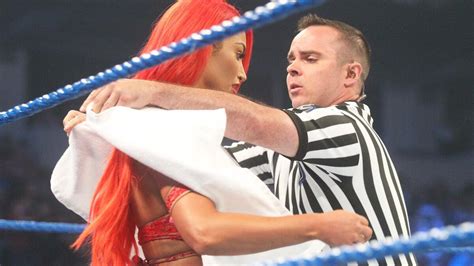 Eva Marie experiences a wardrobe malfunction prior to her match against ...