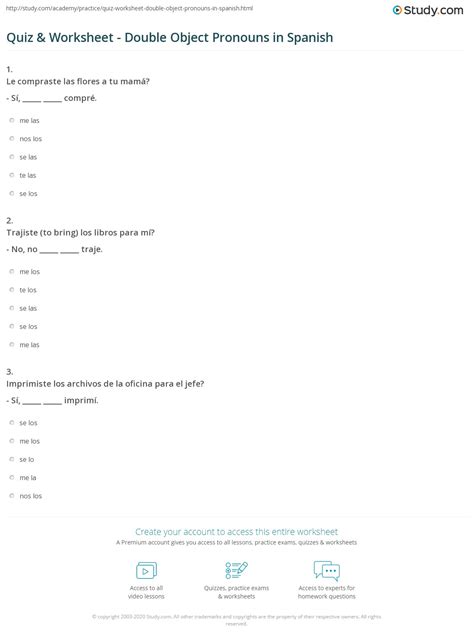 Quiz & Worksheet - Double Object Pronouns in Spanish | Study.com