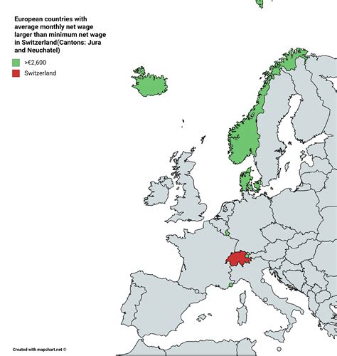 European countries with average monthly net wage larger than minimum ...