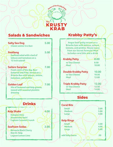 Krusty Krab Menu
