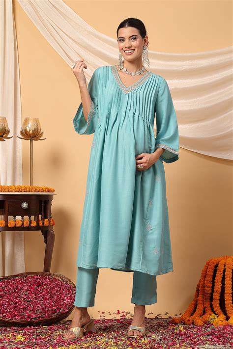 Elegant Turquoise Festive Glow Maternity Feeding Suit Set – House Of ...