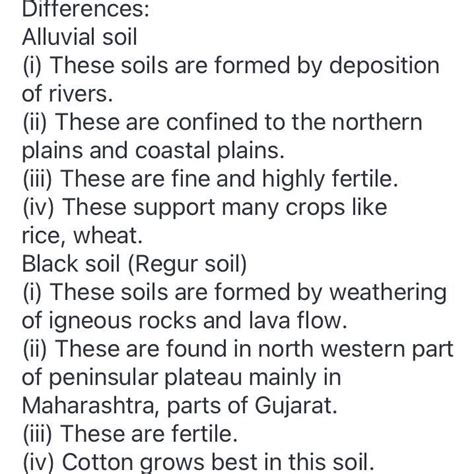 Distinguish between alluvial soils and black soils give me 5 points ...