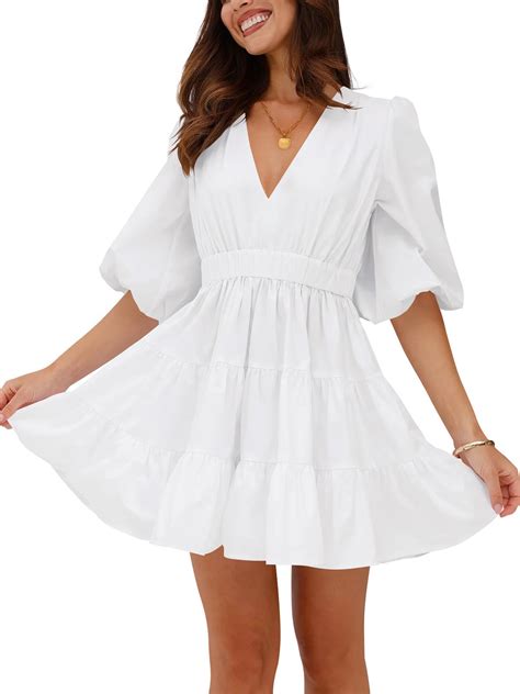 firfig Womens Summer Half Sleeve V Neck Short Dress 2025 Fashion Casual ...