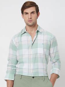 MUFTI Men Checkered Casual Light Green Shirt - Buy MUFTI Men Checkered ...