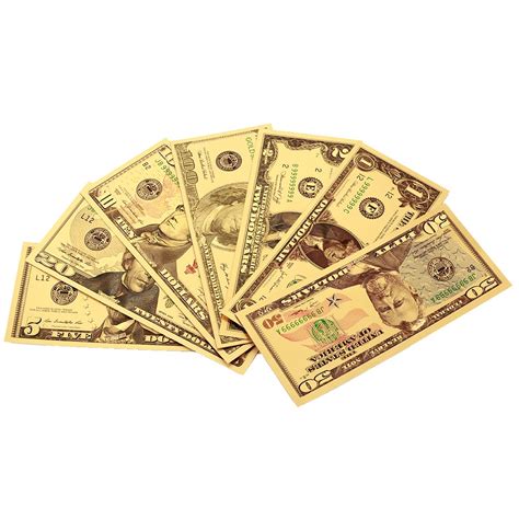 New USD 1 2 5 10 20 50 100 Dollar Bill Gift 24K American Gold Foil ...