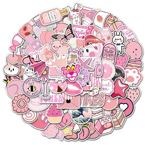 Buy 100PCS Cute Pink Stickers Aesthetic Kawaii VSCO Stickers Waterproof ...