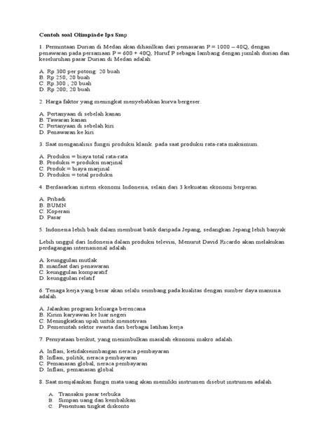 Contoh Soal Olimpiade IPS SMP
