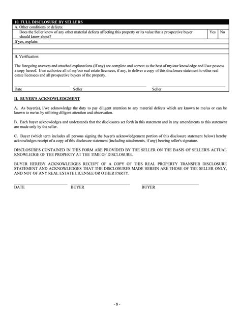 Residential Property Disclosure Statement - Blank Fillable Template ...