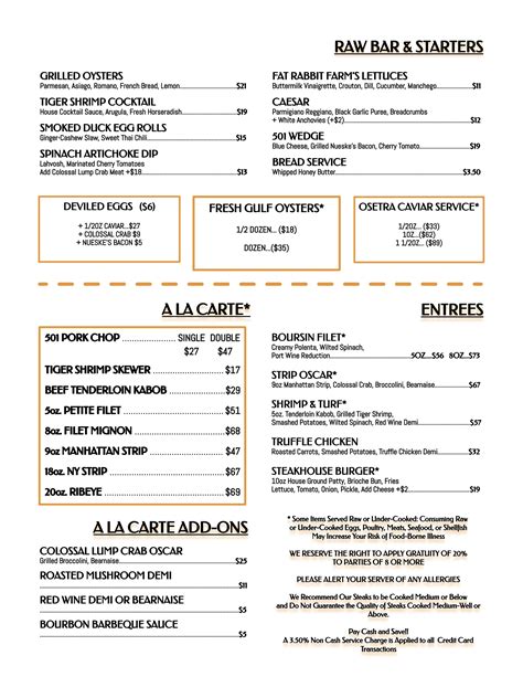 Daily Menu — 501 PRIME