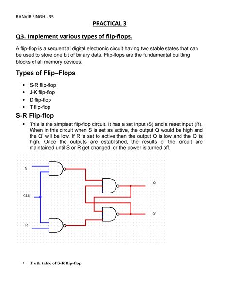 COA practical 3 - PRACTICAL 3 Q3. Implement various types of flip-flops ...