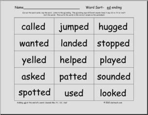 Word Ending "ed" to t, d, ed Words (primary)' Phonics I abcteach.com