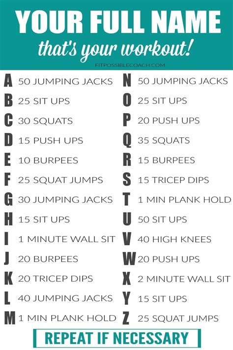 YOUR FULL NAME WORKOUT! Spell out your name and you got your workout ...