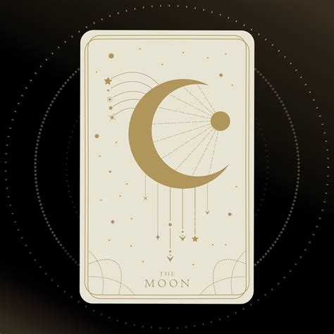 Tarot card of Major Arcana the Moon. Tarot card in golden and white ...