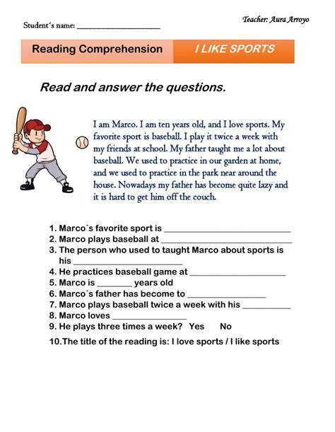 Sports Worksheet Reading 的图像结果