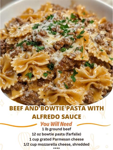Beef and Bowtie Pasta with Alfredo Sauce