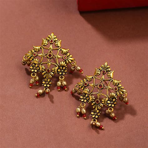 Arabian Nights Antique Oxidized Golden Brass Earrings – VOYLLA