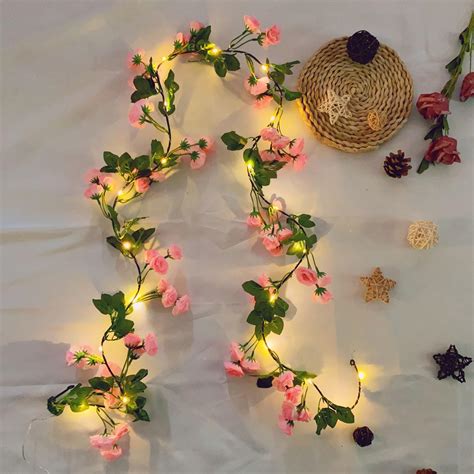 Amazon.com: Fielegen 6FT Artificial Flower String Lights Battery Operated Fake Rose Vine Floral ...