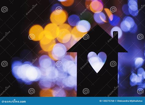 Silhouette of House with Hole in Form of Heart with Colorful Garland ...