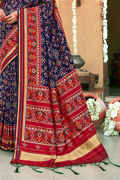 Navy Blue Woven Banarasi Patola Silk Saree – MOR ETHNICS