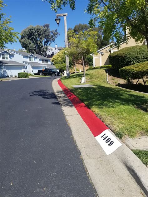 Curb Number Address Painting | Stenciling & Red Curb Painting