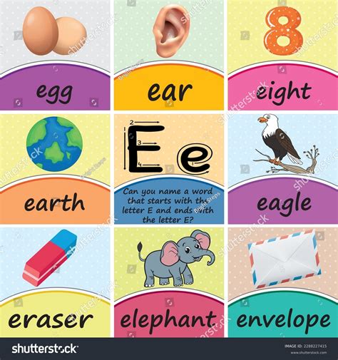 Alphabet Letter Ee Word Poster-flash Cards Stock Vector (Royalty Free ...