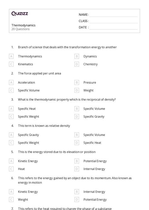 50+ thermodynamics worksheets on Quizizz | Free & Printable