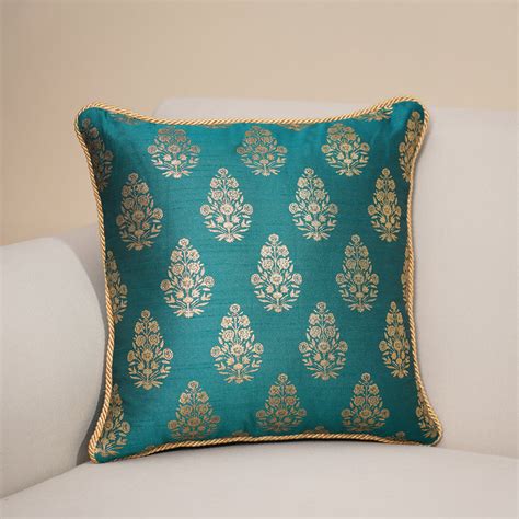 Shop Blue Foil Print Cushion Cover with Satin Twisted Dori - at Best ...