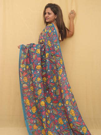 Stunning Blue Pen Kalamkari Silk Saree - Shop Now!