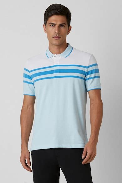 Buy Men Blue Stripe Polo Neck T-shirt Online - 39727493 | Van Heusen