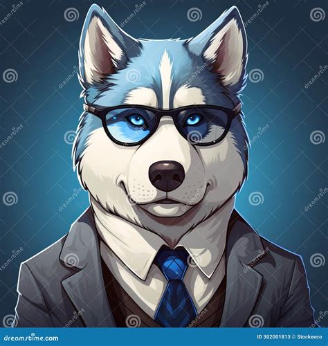 Cartoon Realism: a Stylish Husky in Blue Suit and Glasses Stock ...