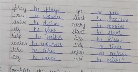 write the third person singular of the following verbs-play, wash ...