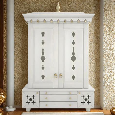 Omkaram Teak Wood Pooja Mandap with Door (White) – DZYN Furnitures