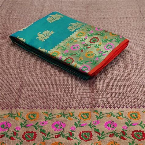 Turquoise Green Festive Wear Woven Silk Saree With Border