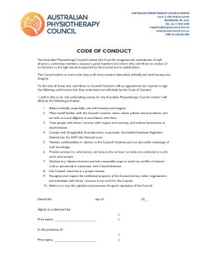 Fillable Online APC Code of Conduct - Australian Physiotherapy Council ...