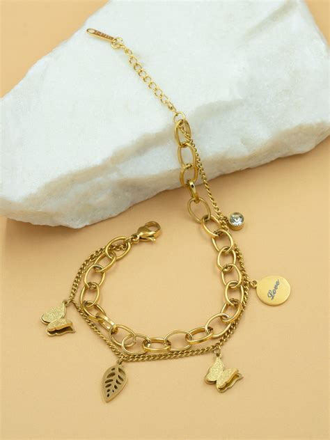 Artklim Gold Plated Anti Tarnish Golden Butterfly Charm Bracelet