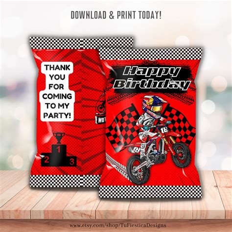 Motocross Chip Bag Favors Treat Bag Boys Birthday Party Dirt Bike Decor ...